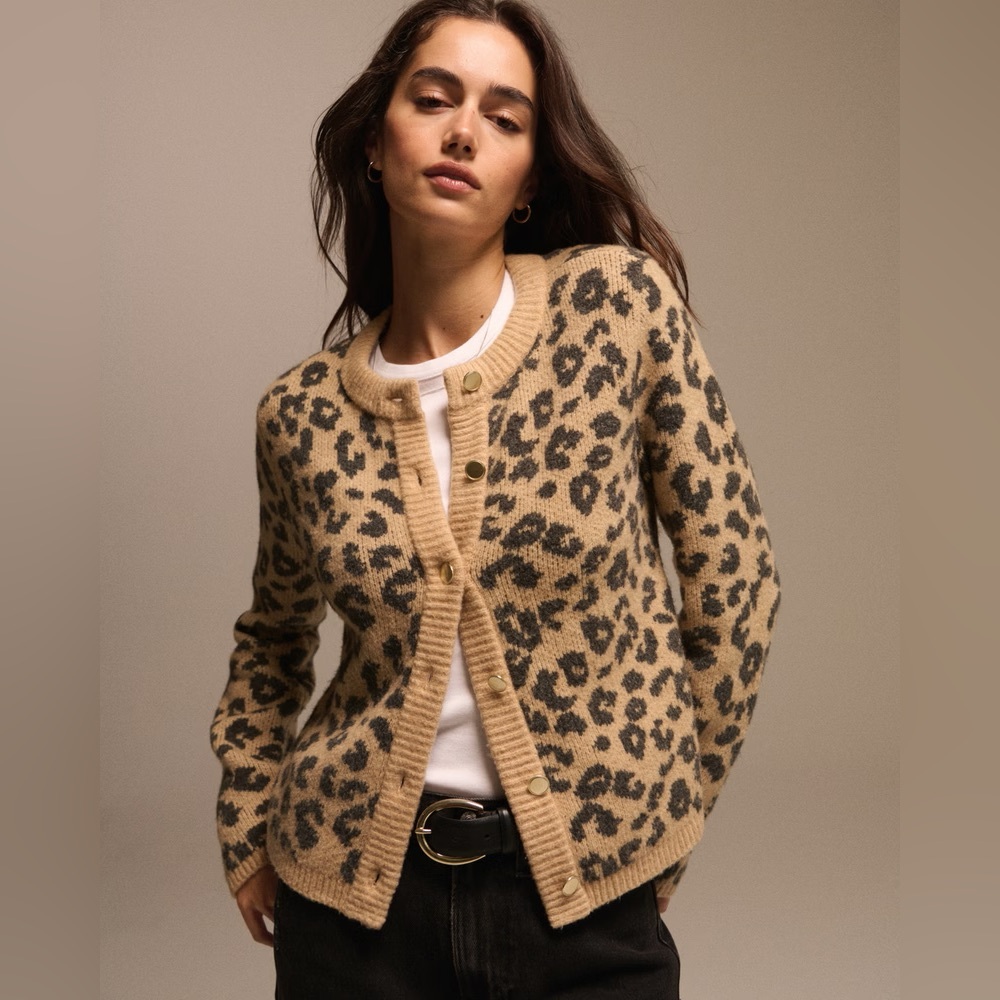 Abercrombie Leopard Crew Cardigan